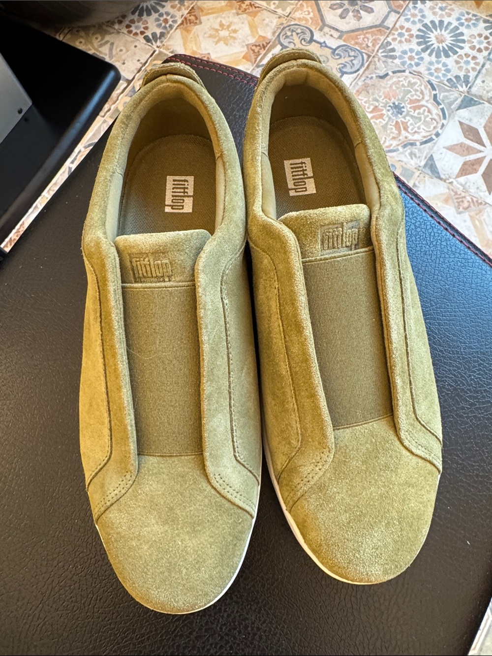 Fitflop Olive Green Suede Slip-On Loafers.  Worn once!